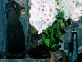 Phlox und Frau am Fenster, 1978, Hinterglasmalerei, 51x45,5 cm