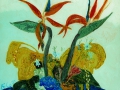 Paradiesvögel, 2001, Hinterglasmalerei, 82,5x61,5 cm