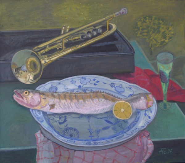 Jazzfest - Trompetenfisch, 2007, Öl, Leinwand, 70x80 cm