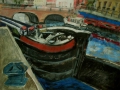 Lastkahn an der Fischerinsel, 1997, Gouache 40x45cm
