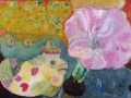 Der Butt, die Ilsebill, die Amaryllis und der kleine arme Fischer, 2010, Hinterglasmalerei, radiert und collagiert, 50x70 cm