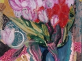 Frühling beginnt, 2008, Hinterglasmalerei, radiert und collagiert, 40x30 cm