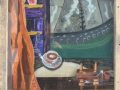 Teepause des Schreiners, 2004, Hinterglasmalerei auf zwei Scheiben (aufschraubbares Fenster), 106x106 cm
