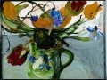 Tulpen in grünem Krug, 2000, Hinterglasmalerei, 28,5 x 38 cm