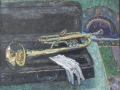 Jazzfest - Trompete mit Nurias Fächer, 2007, Öl, Leinwand, 70x80 cm